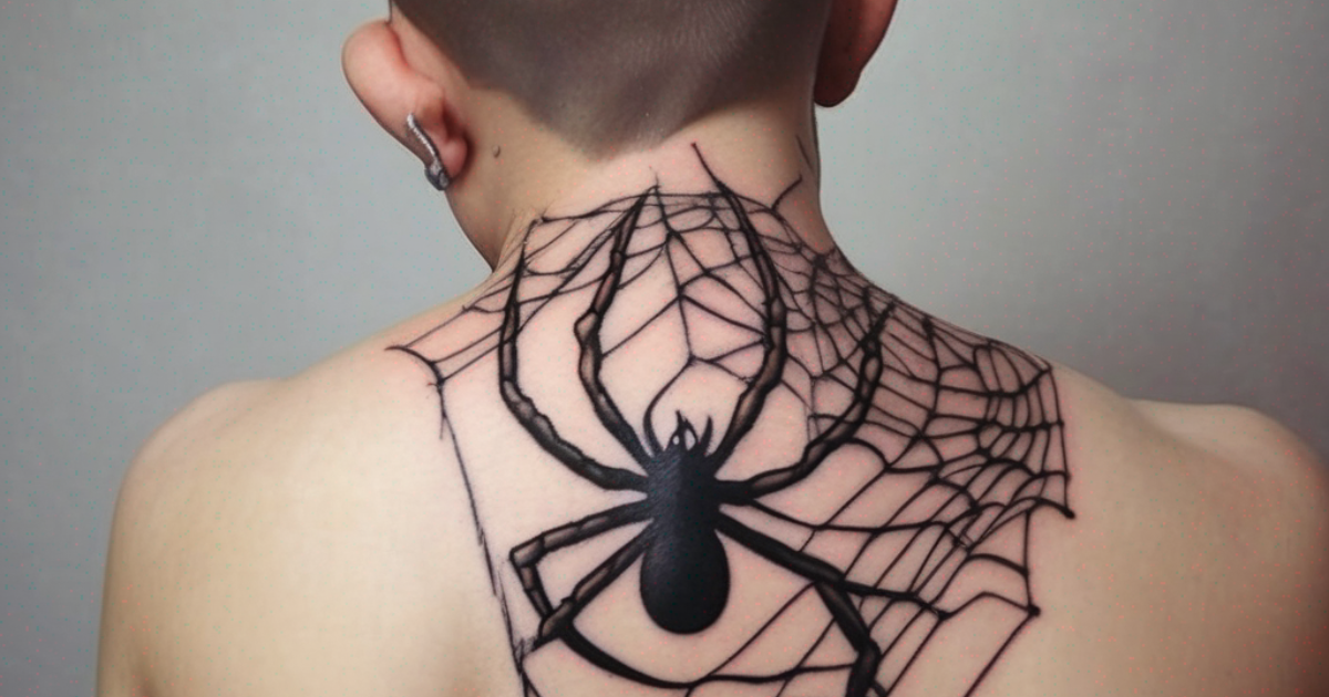 A boy with spider tattoo on its back.